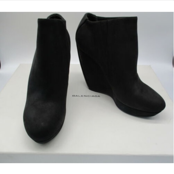 BALENCIAGA steel grey brushed suede wedge booties - Picture 1 of 10